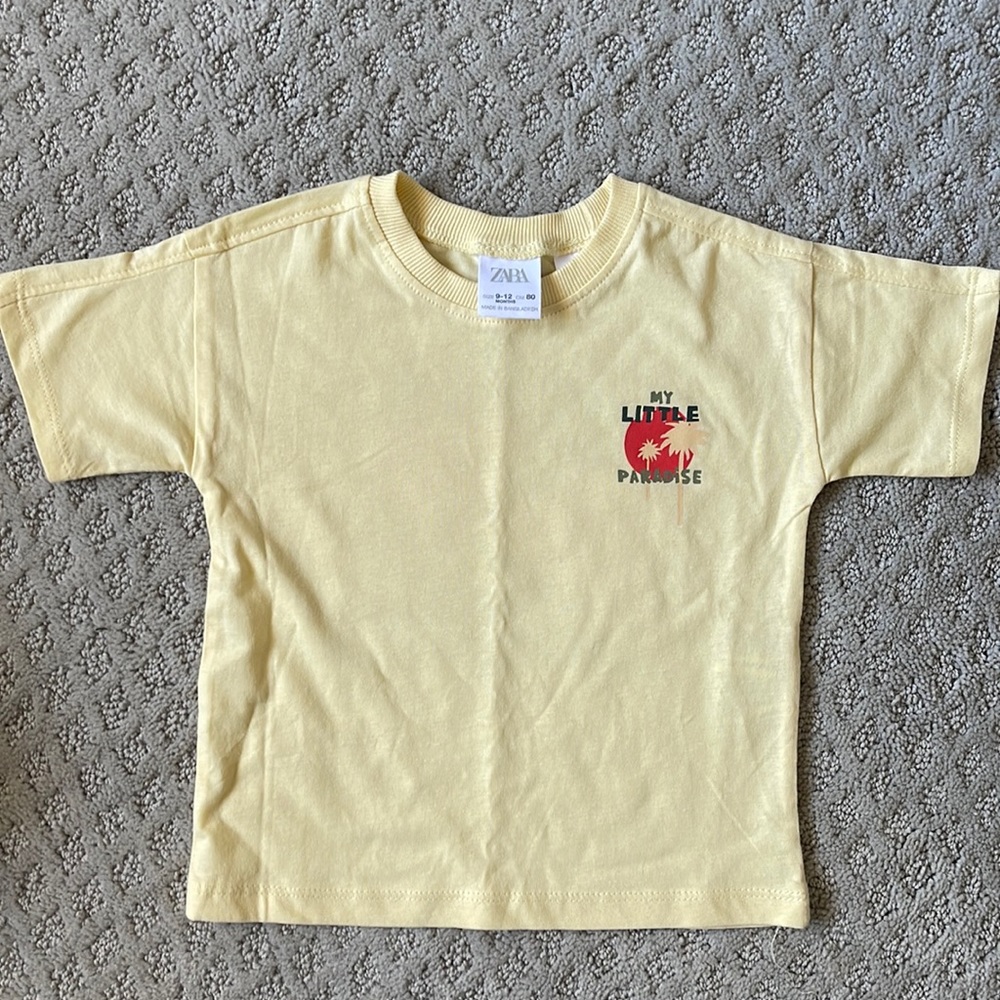Zara, yellow tee, my little paradise, NWOT, never worn 9-12 months